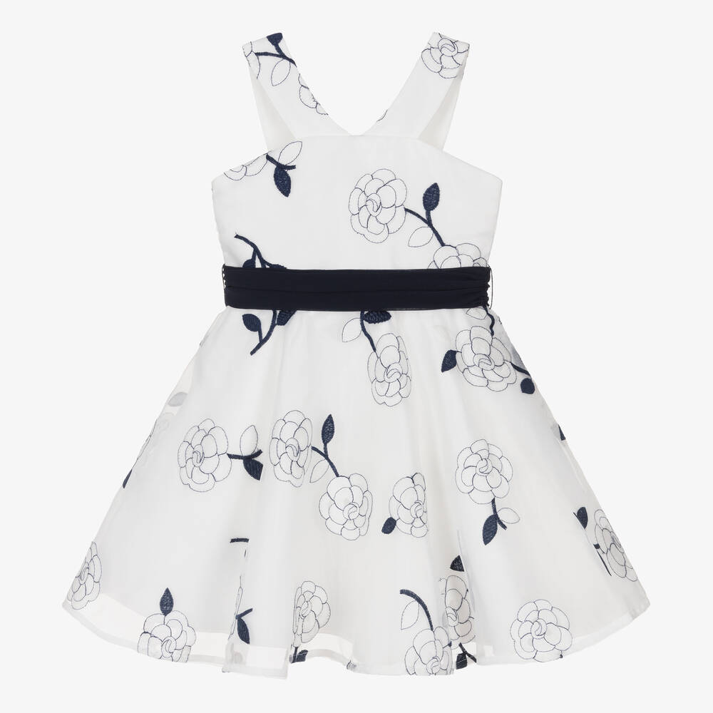 Abel & Lula - Girls White Embroidered Organza Dress | Childrensalon