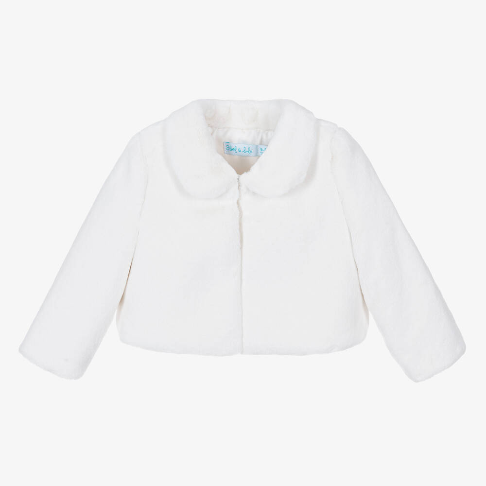 Abel & Lula - Girls White Faux Fur Jacket | Childrensalon