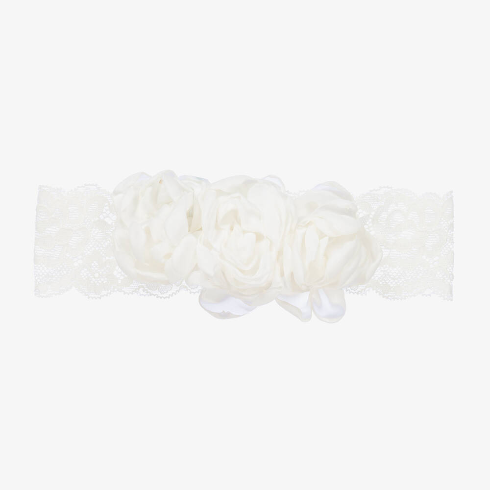 Abel & Lula - Girls White Floral Lace Headband | Childrensalon