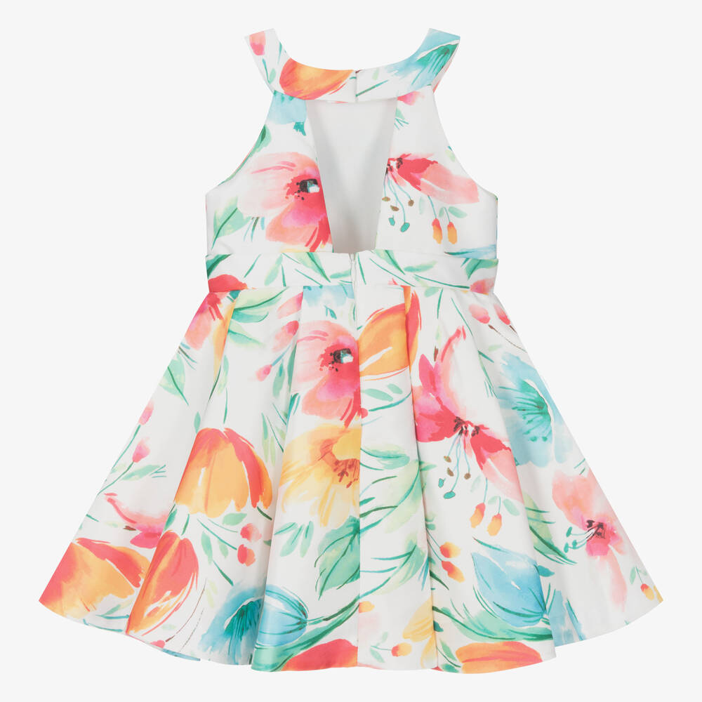 Abel & Lula-Girls White Floral Satin Dress | Childrensalon Outlet