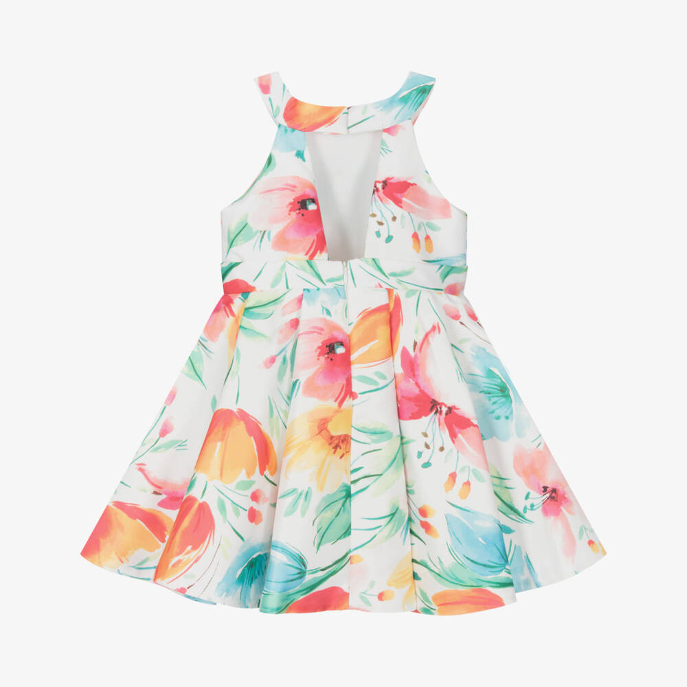 Abel & Lula-Girls White Floral Satin Dress | Childrensalon Outlet