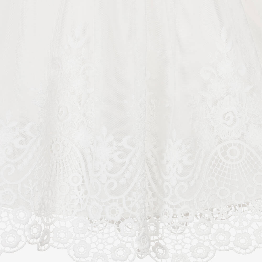 Abel & Lula-Girls White Floral Tulle & Lace Dress | Childrensalon Outlet