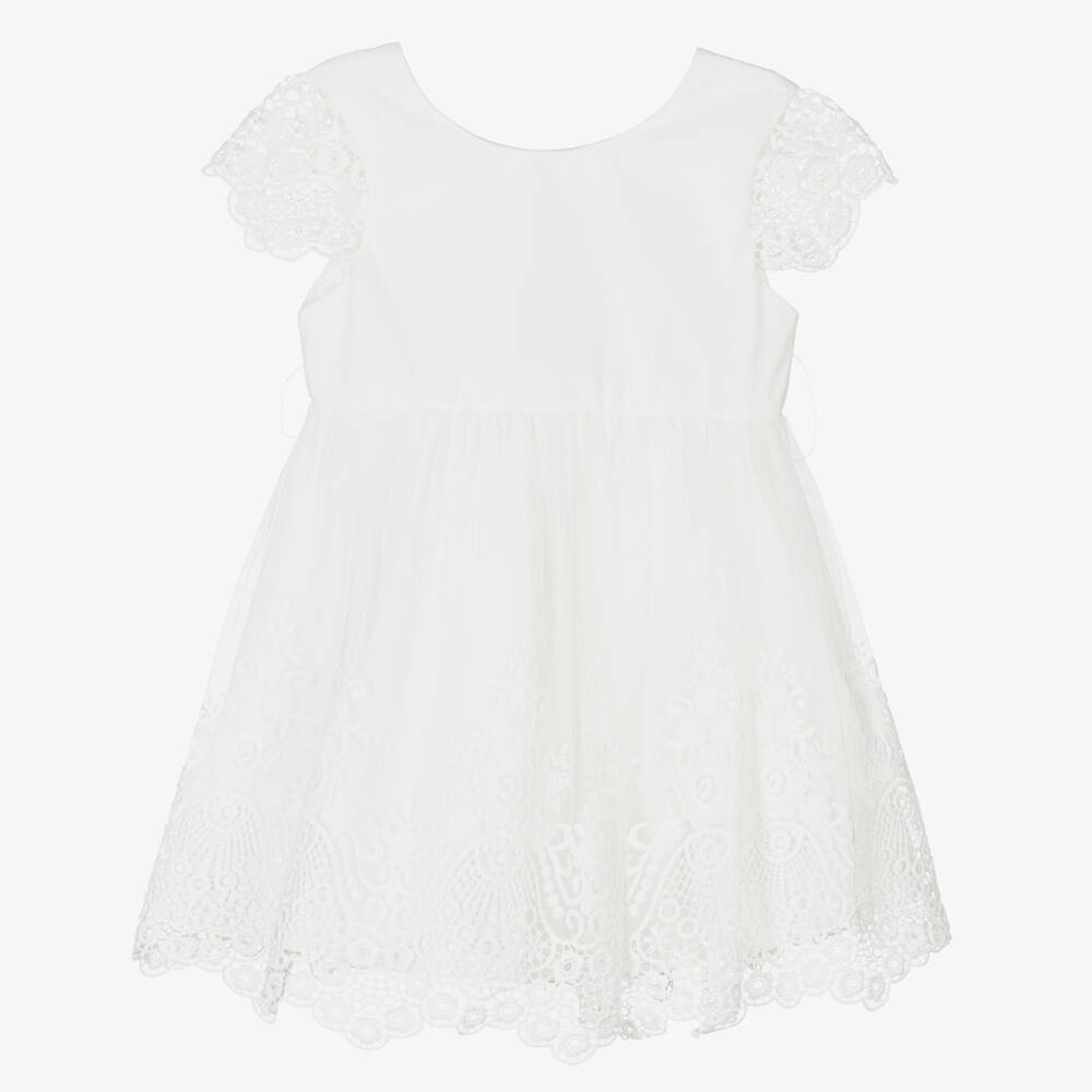 Abel & Lula-Girls White Floral Tulle & Lace Dress | Childrensalon Outlet