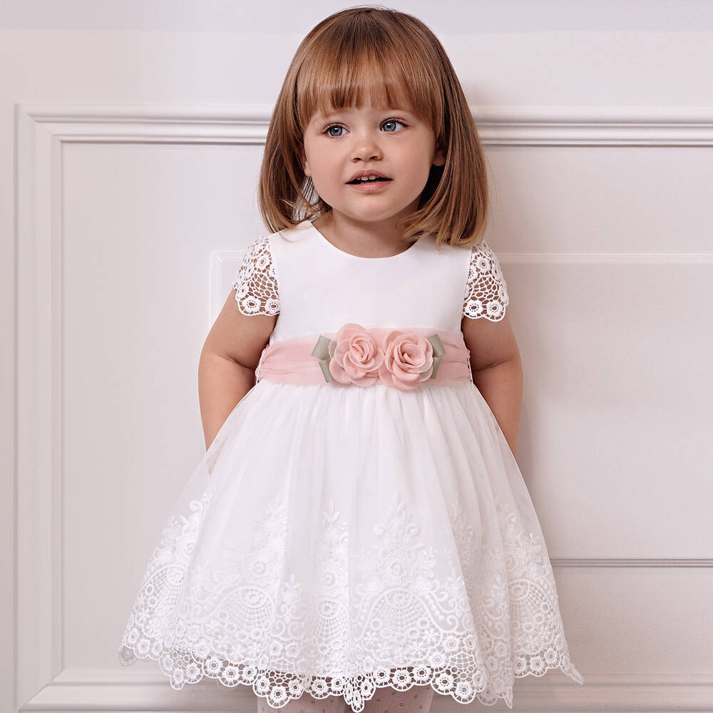Abel & Lula - Girls White Floral Tulle & Lace Dress