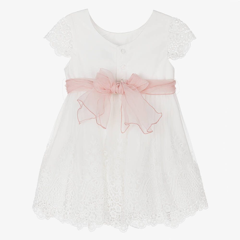 Abel & Lula-Girls White Floral Tulle & Lace Dress | Childrensalon Outlet