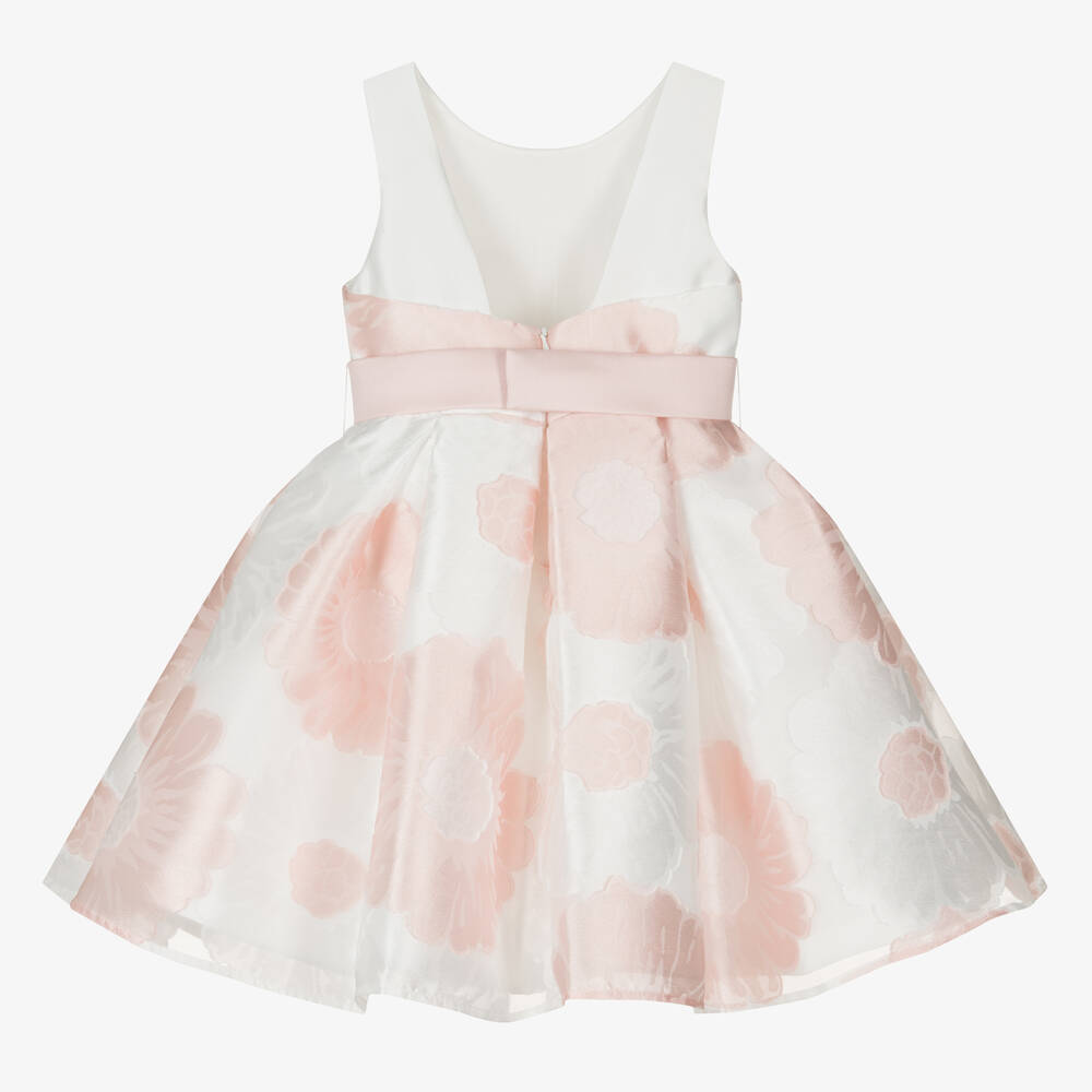 Abel & Lula-Girls White Organza Floral Jacquard Dress | Childrensalon Outlet