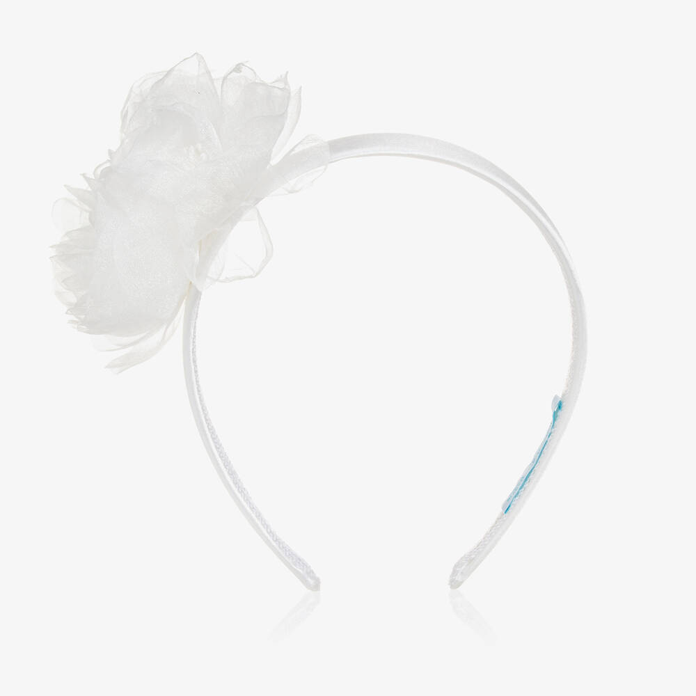 Abel & Lula-Girls White Organza Flower Hairband | Childrensalon Outlet