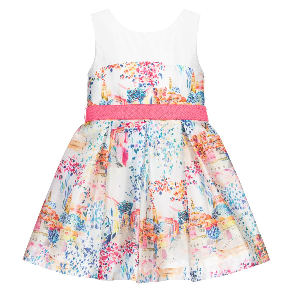 Abel & Lula - Girls White & Pink Dress | Childrensalon