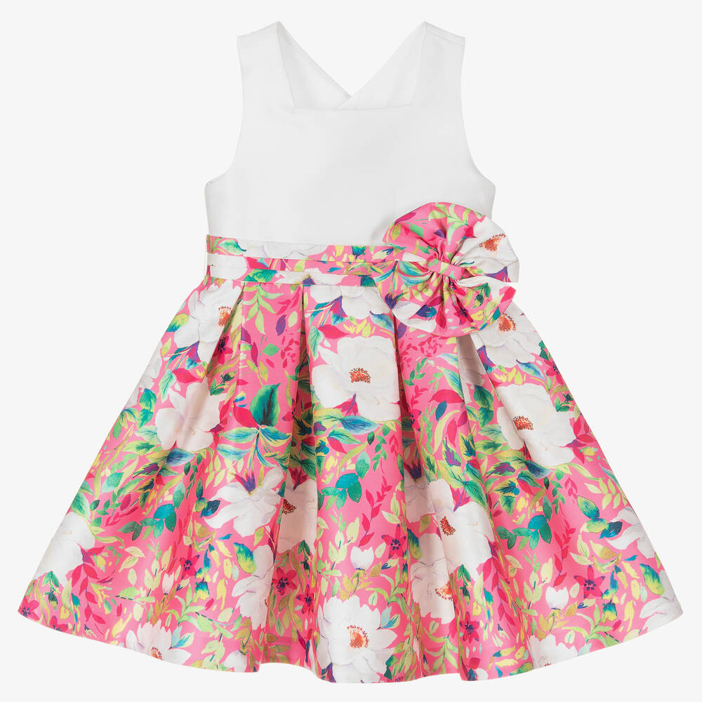 Abel & Lula - Girls White & Pink Floral Dress | Childrensalon