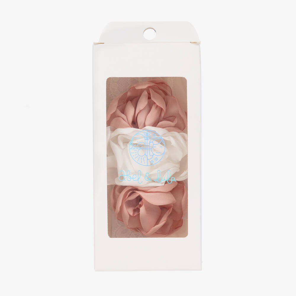 Abel & Lula-Girls White & Pink Floral Lace Headband | Childrensalon Outlet
