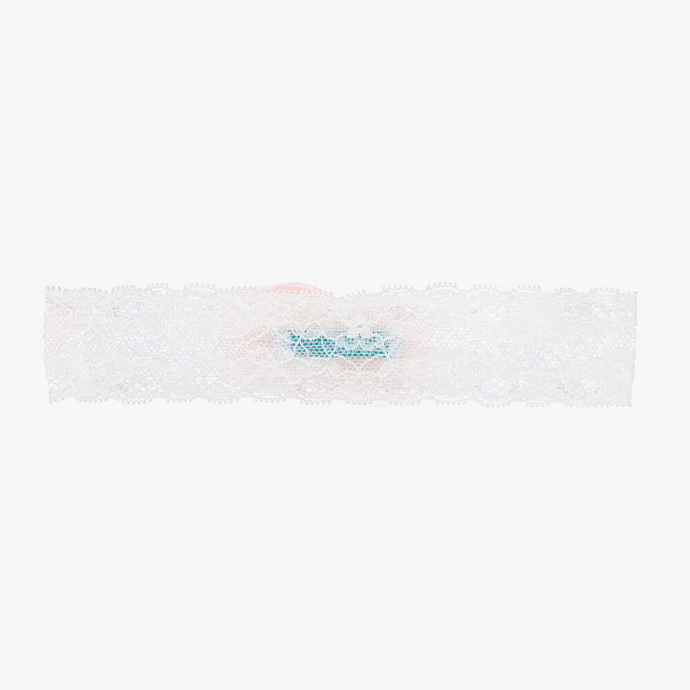 Abel & Lula-Girls White & Pink Rose Lace Headband | Childrensalon Outlet