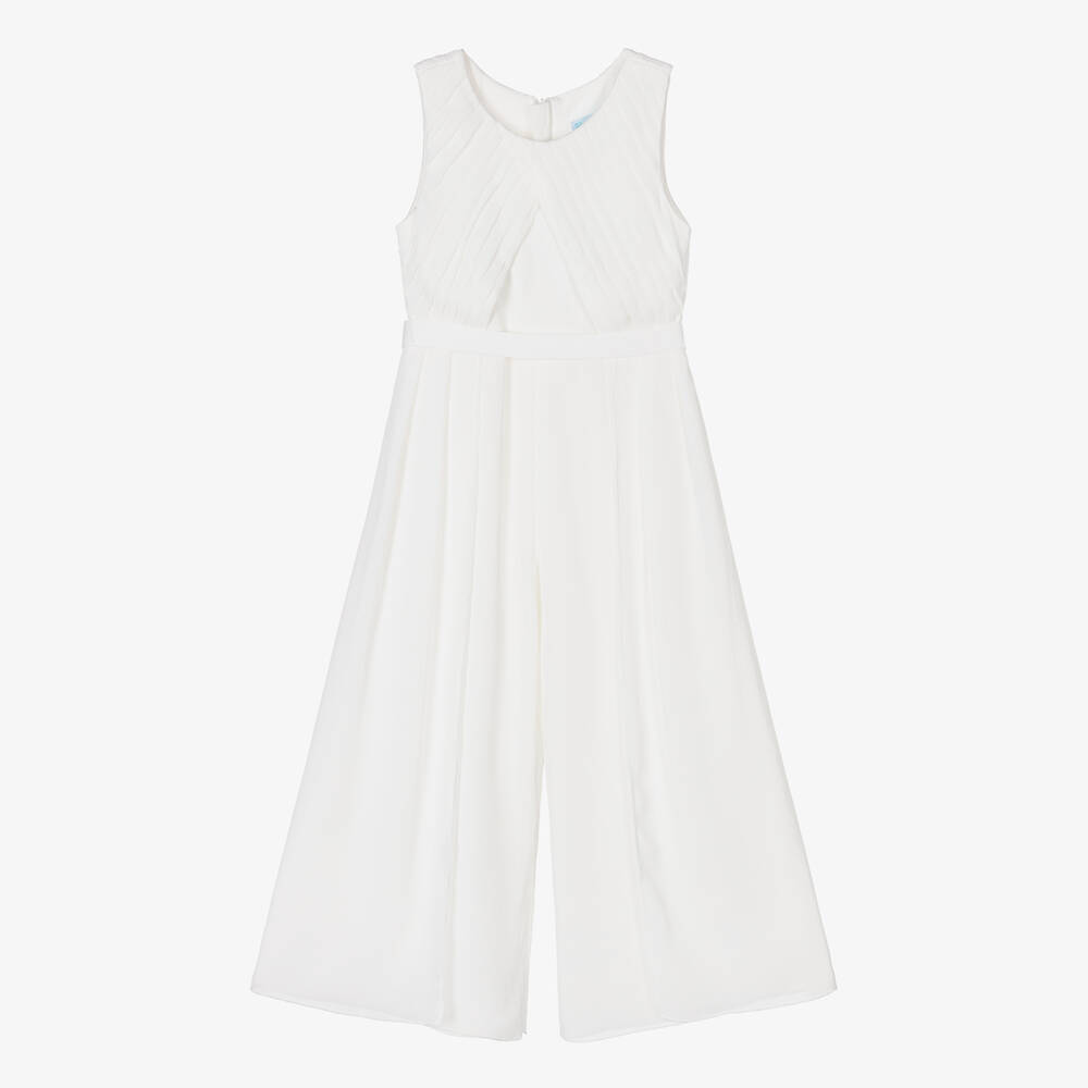 Abel & Lula-Girls White Pleated Chiffon Jumpsuit | Childrensalon Outlet