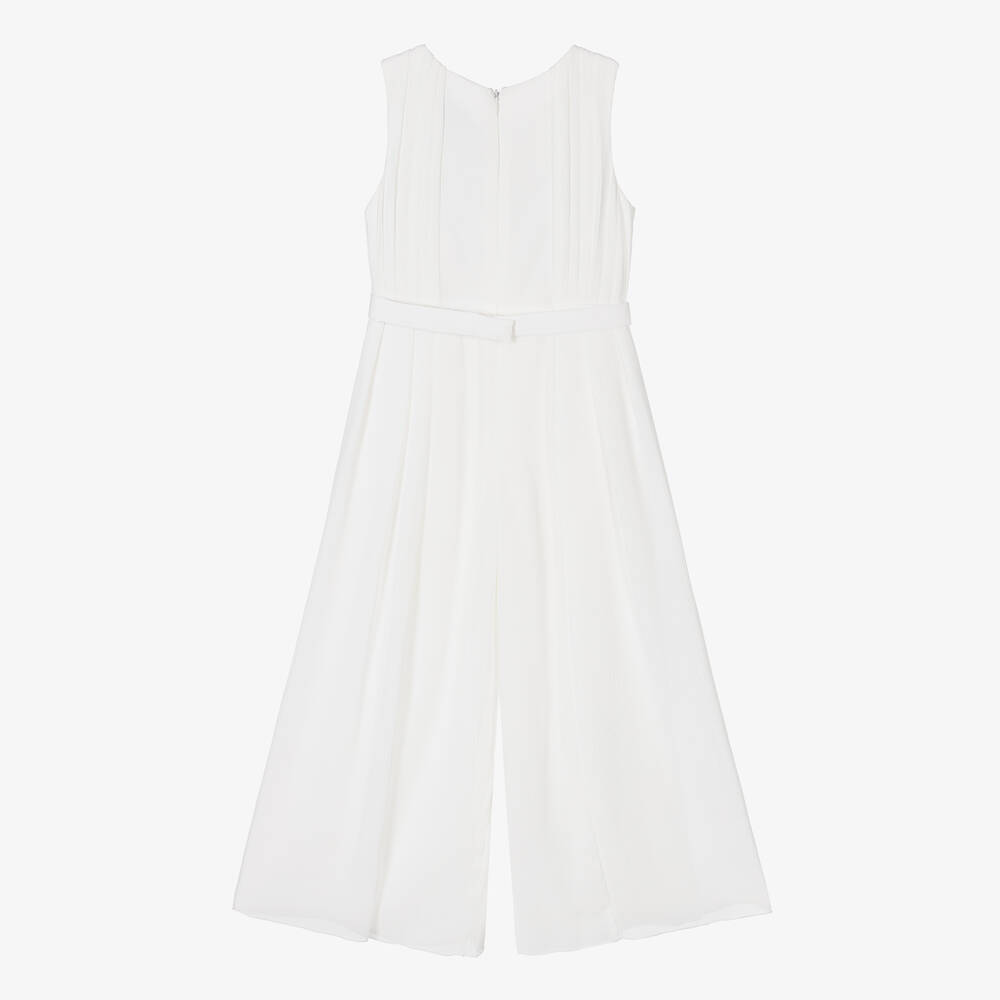 Abel Lula Girls White Pleated Chiffon Jumpsuit Childrensalon Outlet