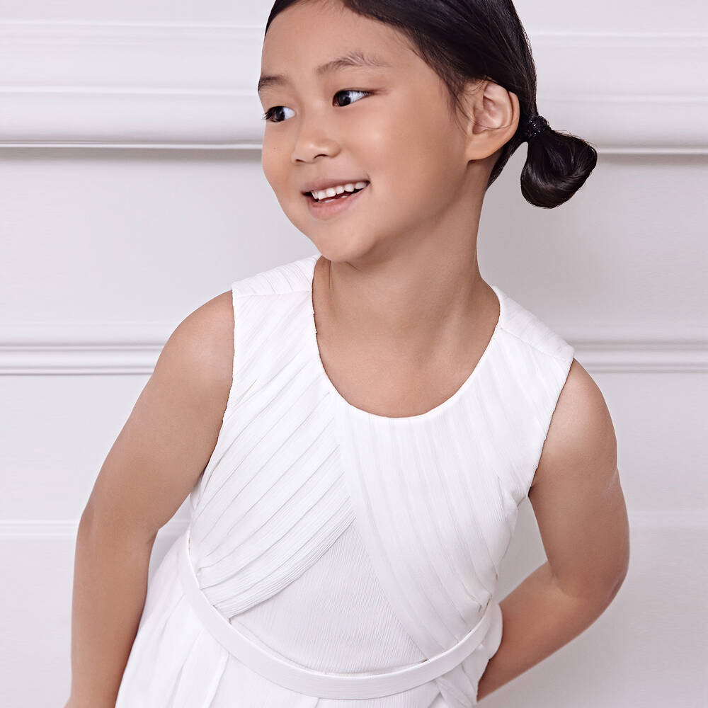 Abel Lula Girls White Pleated Chiffon Jumpsuit
