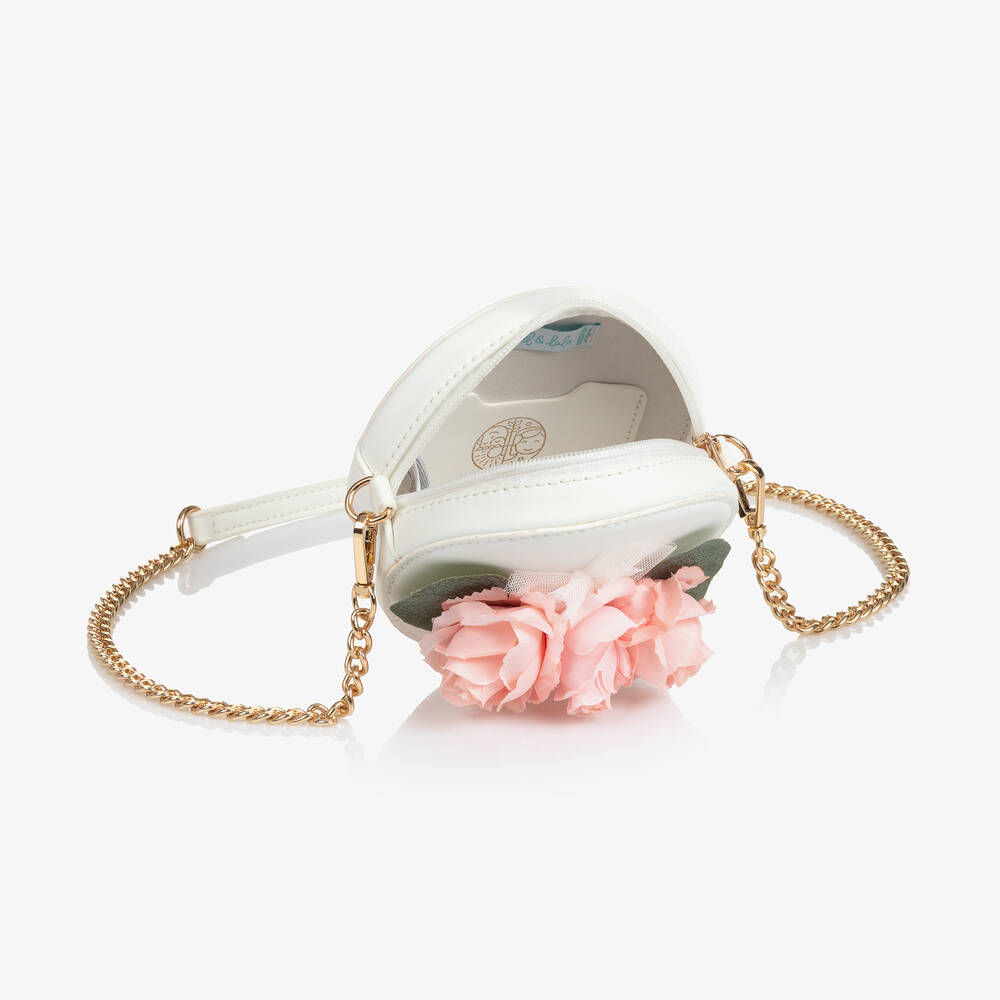 Abel & Lula-Girls White Roses Round Bag (14cm)  | Childrensalon Outlet