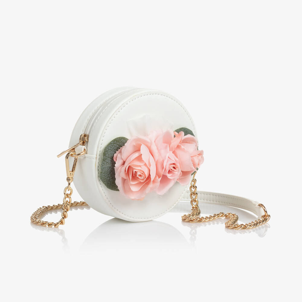 Abel & Lula-Girls White Roses Round Bag (14cm)  | Childrensalon Outlet