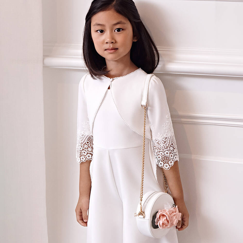 Abel & Lula-Girls White Roses Round Bag (14cm)  | Childrensalon Outlet