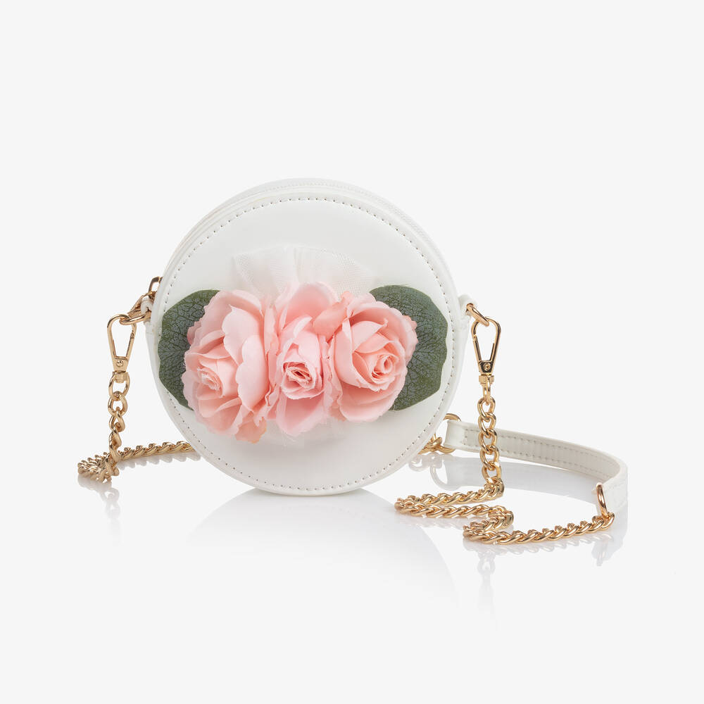 Abel & Lula-Girls White Roses Round Bag (14cm)  | Childrensalon Outlet
