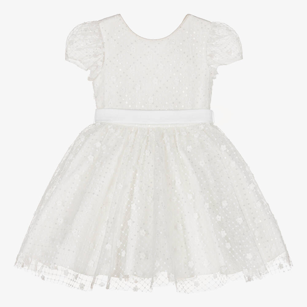 Abel & Lula - Girls White Sequin & Tulle Dress  | Childrensalon