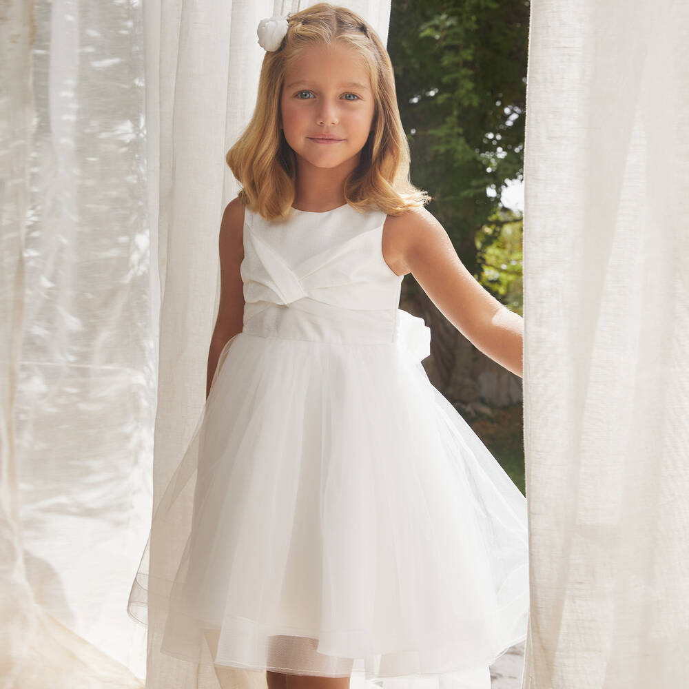 Abel & Lula-Girls White Tulle Waterfall Dress | Childrensalon Outlet