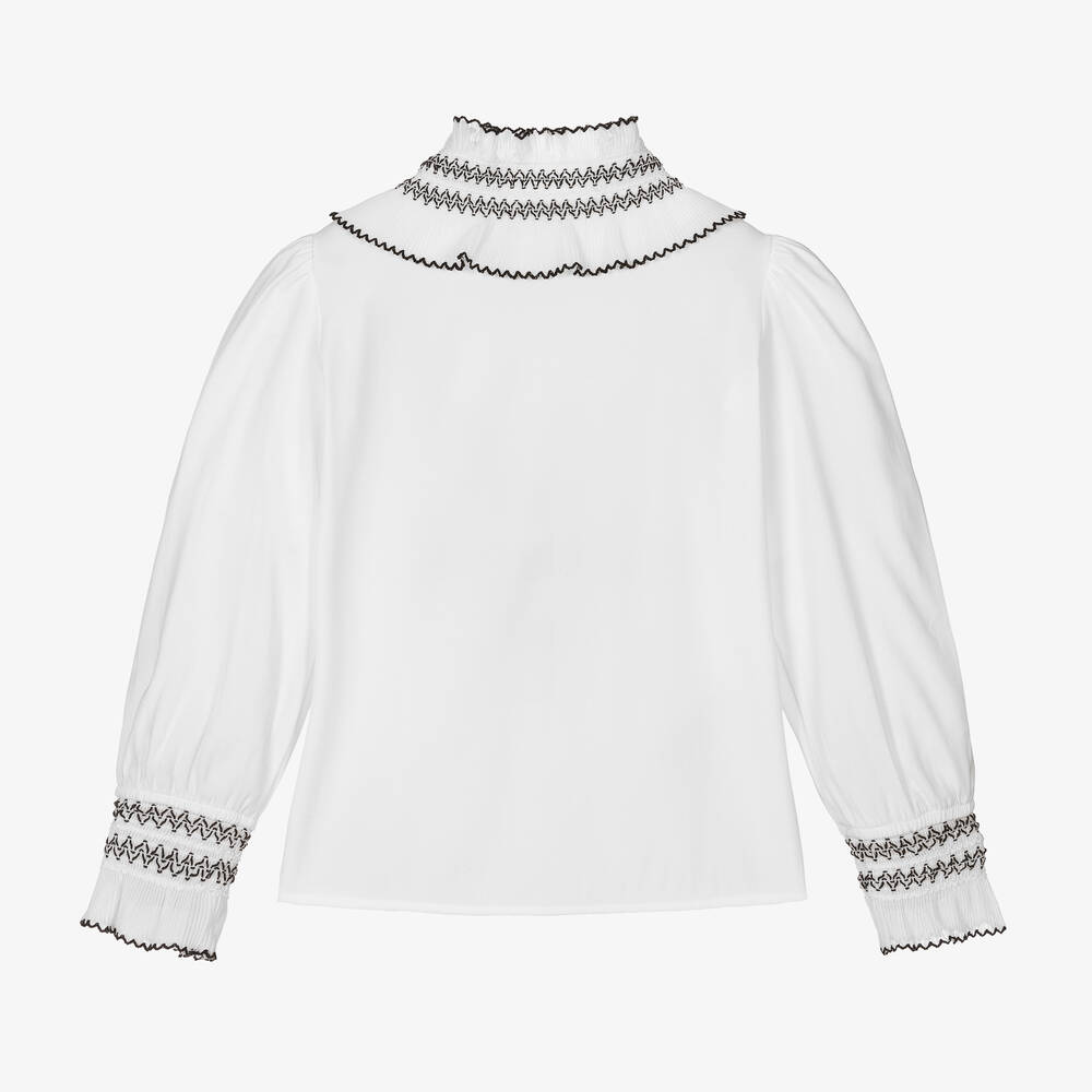 Abel & Lula-Girls White Viscose Embroidered Blouse | Childrensalon Outlet
