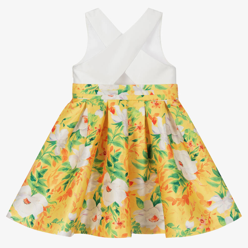 Abel & Lula-Girls White & Yellow Floral Dress | Childrensalon Outlet