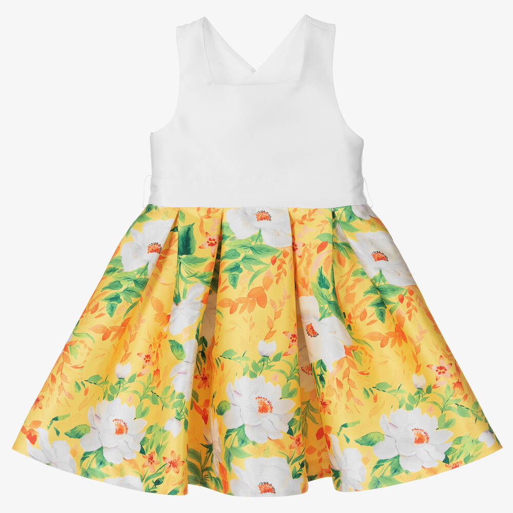 Abel & Lula-Girls White & Yellow Floral Dress | Childrensalon Outlet