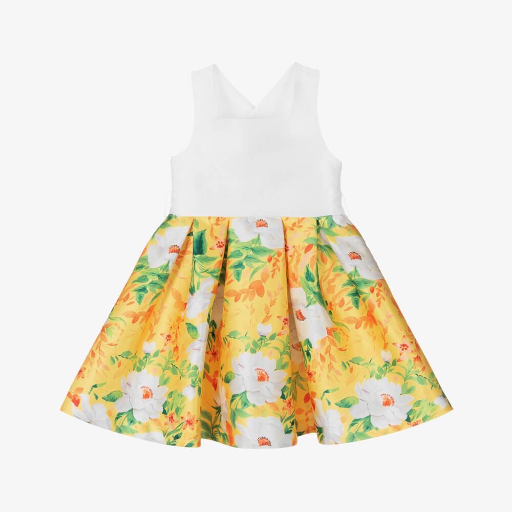 Abel & Lula-Girls White & Yellow Floral Dress | Childrensalon Outlet