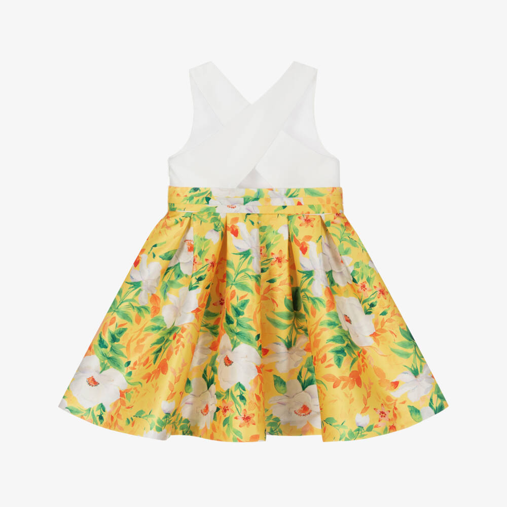Abel & Lula-Girls White & Yellow Floral Dress | Childrensalon Outlet