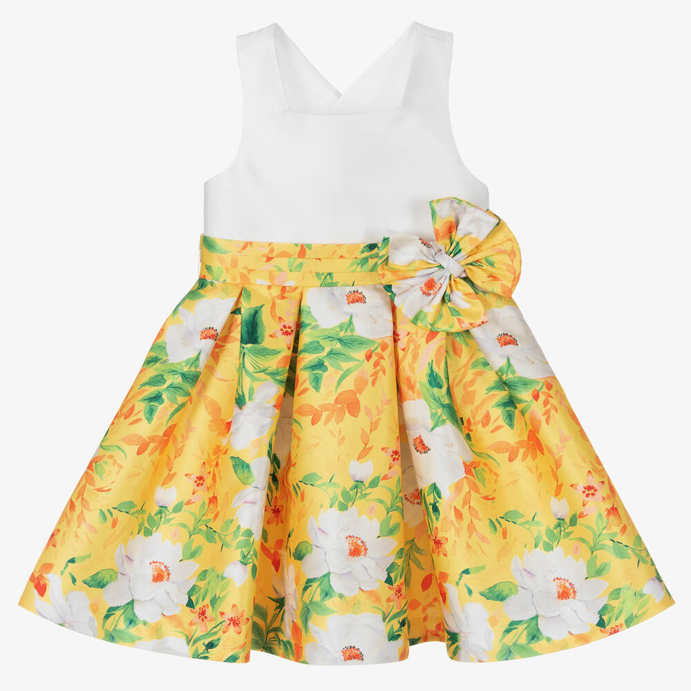Abel & Lula - Girls White & Yellow Floral Dress | Childrensalon