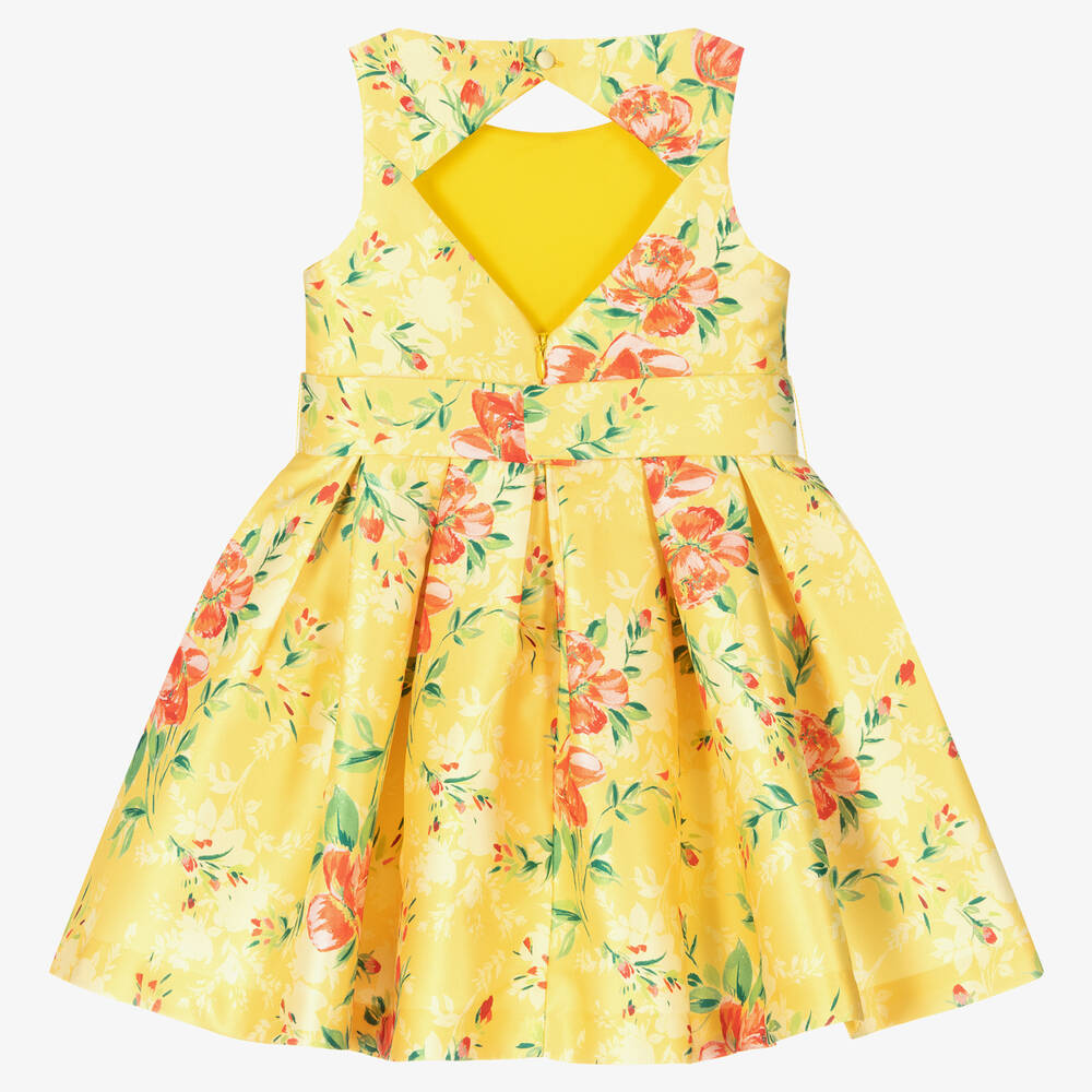 ابل اند لولا-فستان تويل لون أصفر بطبعة ورود | Childrensalon Outlet