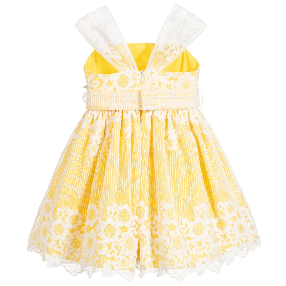 Abel & Lula - Girls Yellow Floral Lace Dress | Childrensalon Outlet