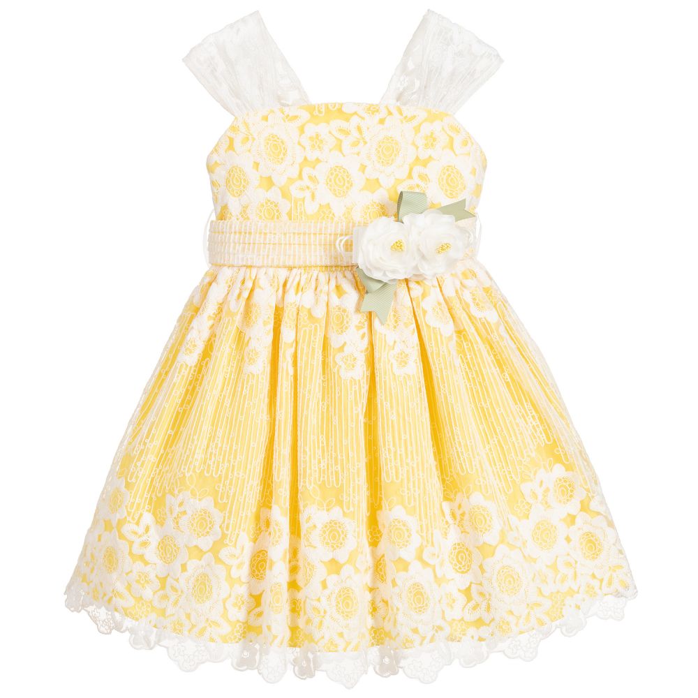Abel & Lula - Girls Yellow Floral Lace Dress | Childrensalon