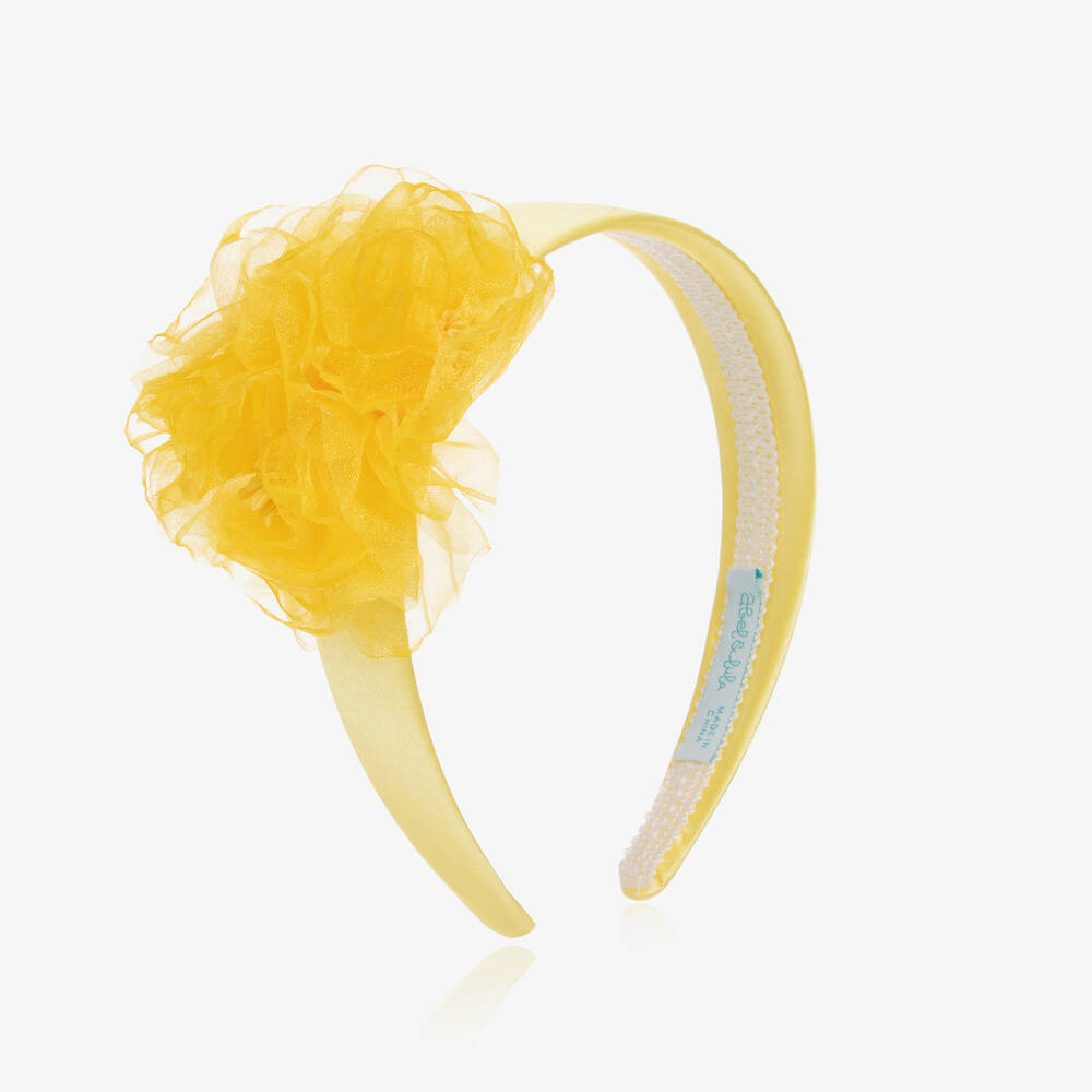 Abel & Lula-Girls Yellow Organza Flower Hairband | Childrensalon Outlet