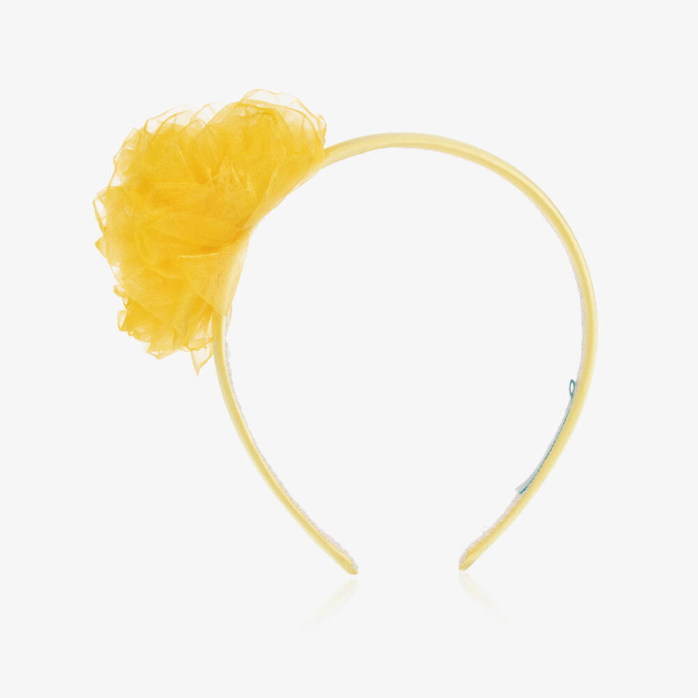 Abel & Lula-Girls Yellow Organza Flower Hairband | Childrensalon Outlet