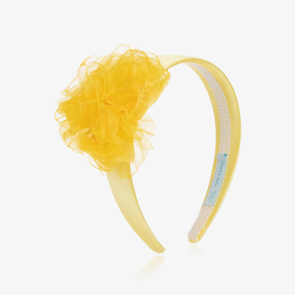 Abel & Lula-Girls Yellow Organza Flower Hairband | Childrensalon Outlet