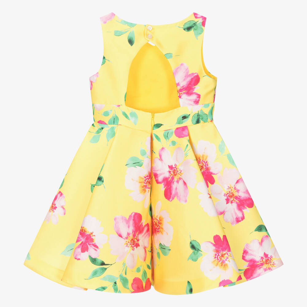 Abel & Lula-Girls Yellow Satin Floral Dress | Childrensalon Outlet