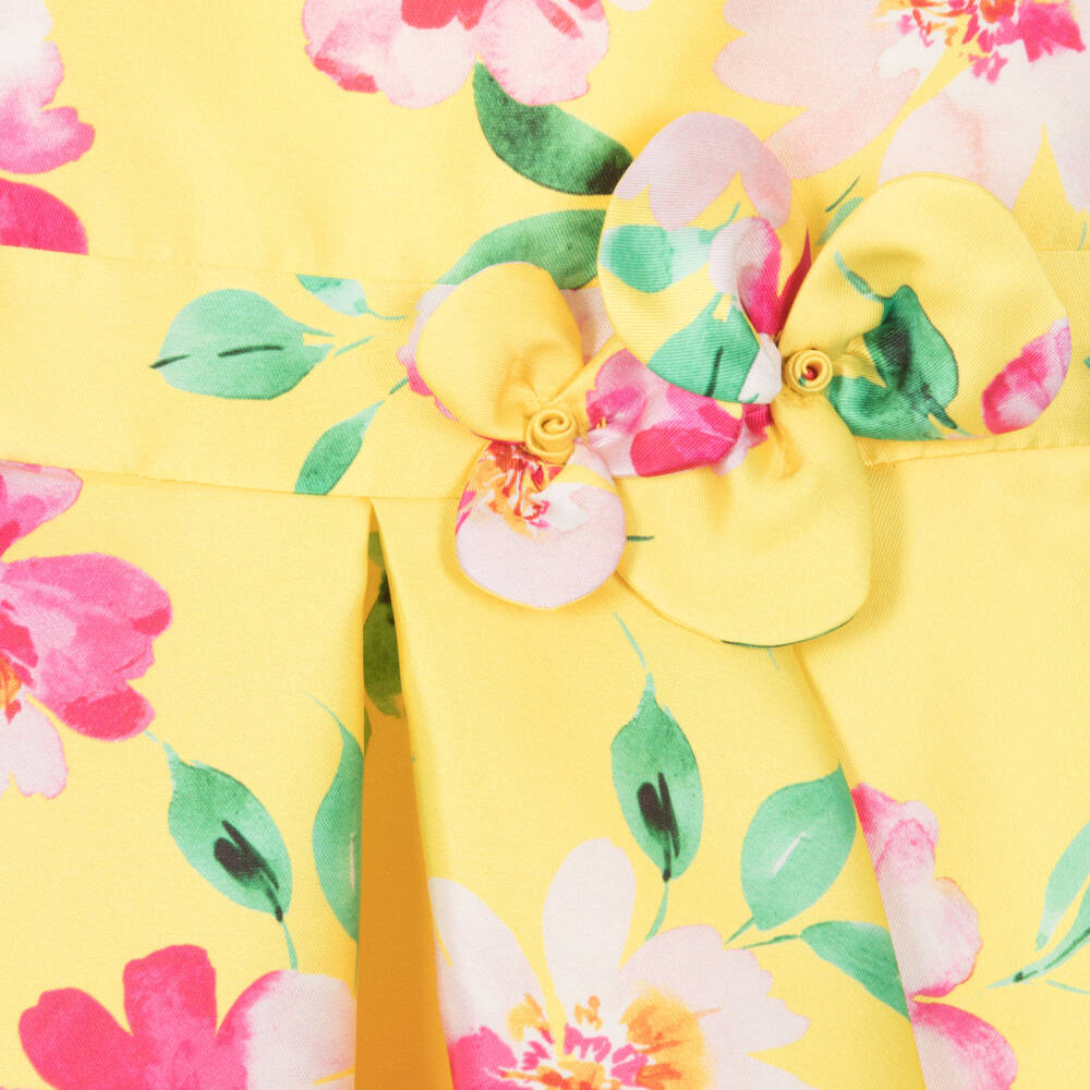 Abel & Lula-Girls Yellow Satin Floral Dress | Childrensalon Outlet