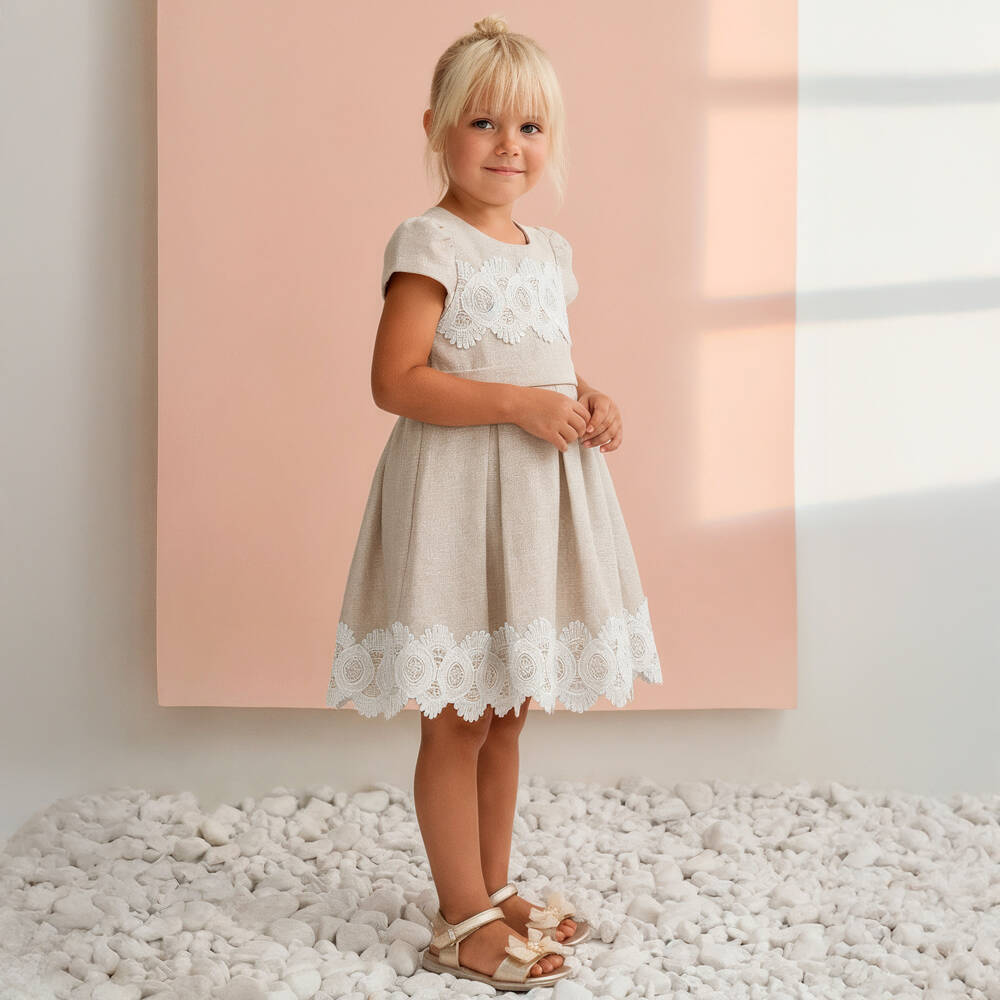 Abel & Lula-Gold Linen Dress | Childrensalon Outlet