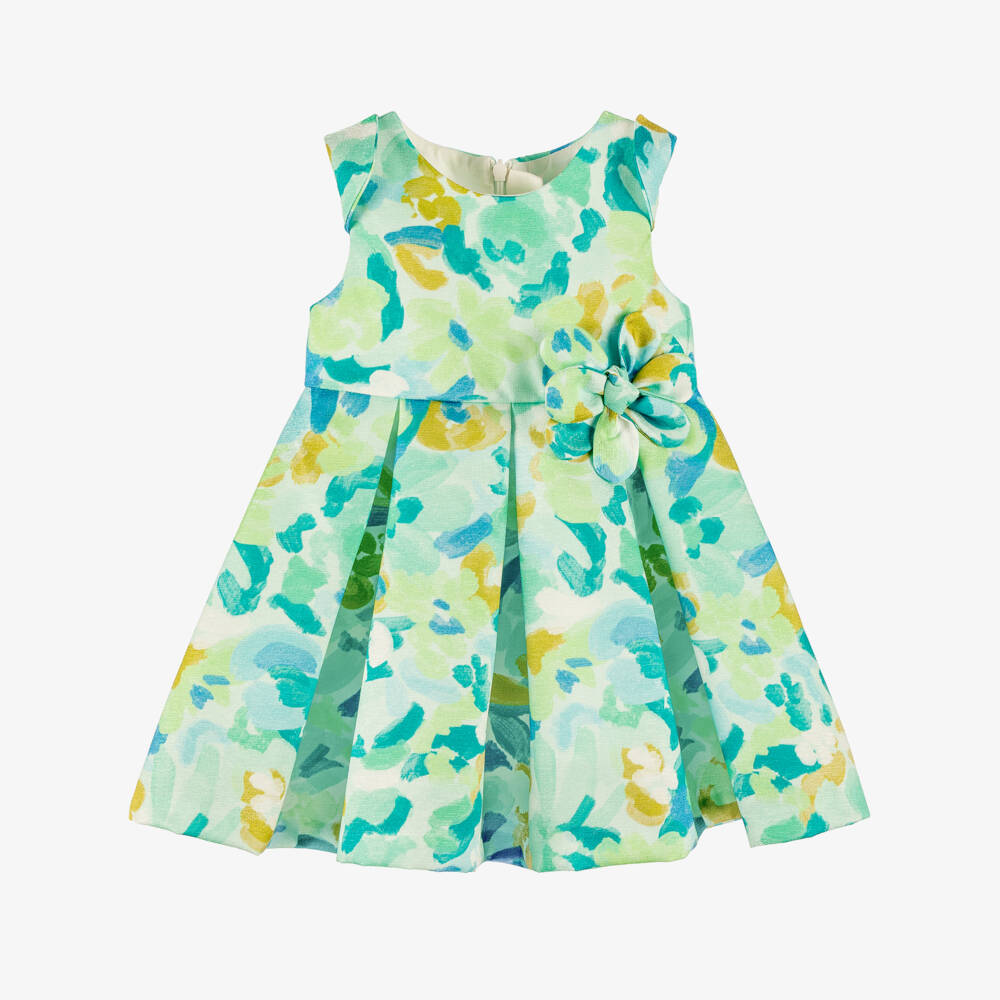 Abel & Lula-Green Floral Lurex Flower Satin Dress | Childrensalon Outlet