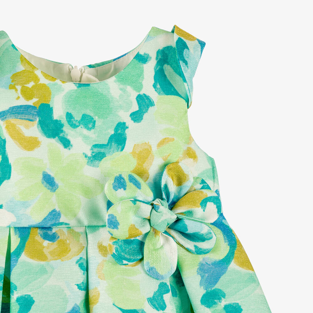Abel & Lula-Green Floral Lurex Flower Satin Dress | Childrensalon Outlet