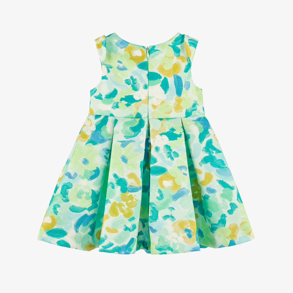 Abel & Lula-Green Floral Lurex Flower Satin Dress | Childrensalon Outlet