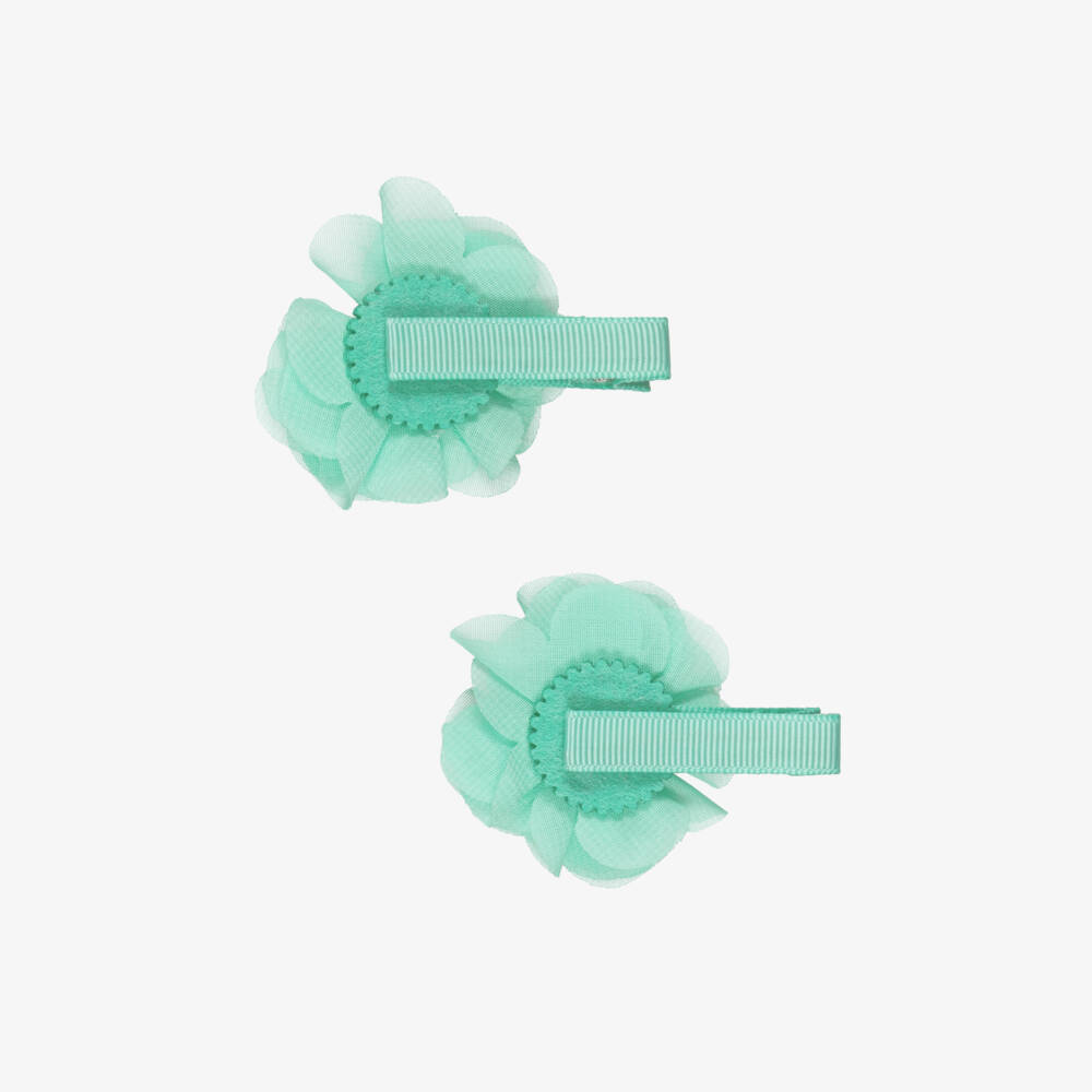 Abel & Lula-Green Flower Hair Clips 2pk | Childrensalon Outlet