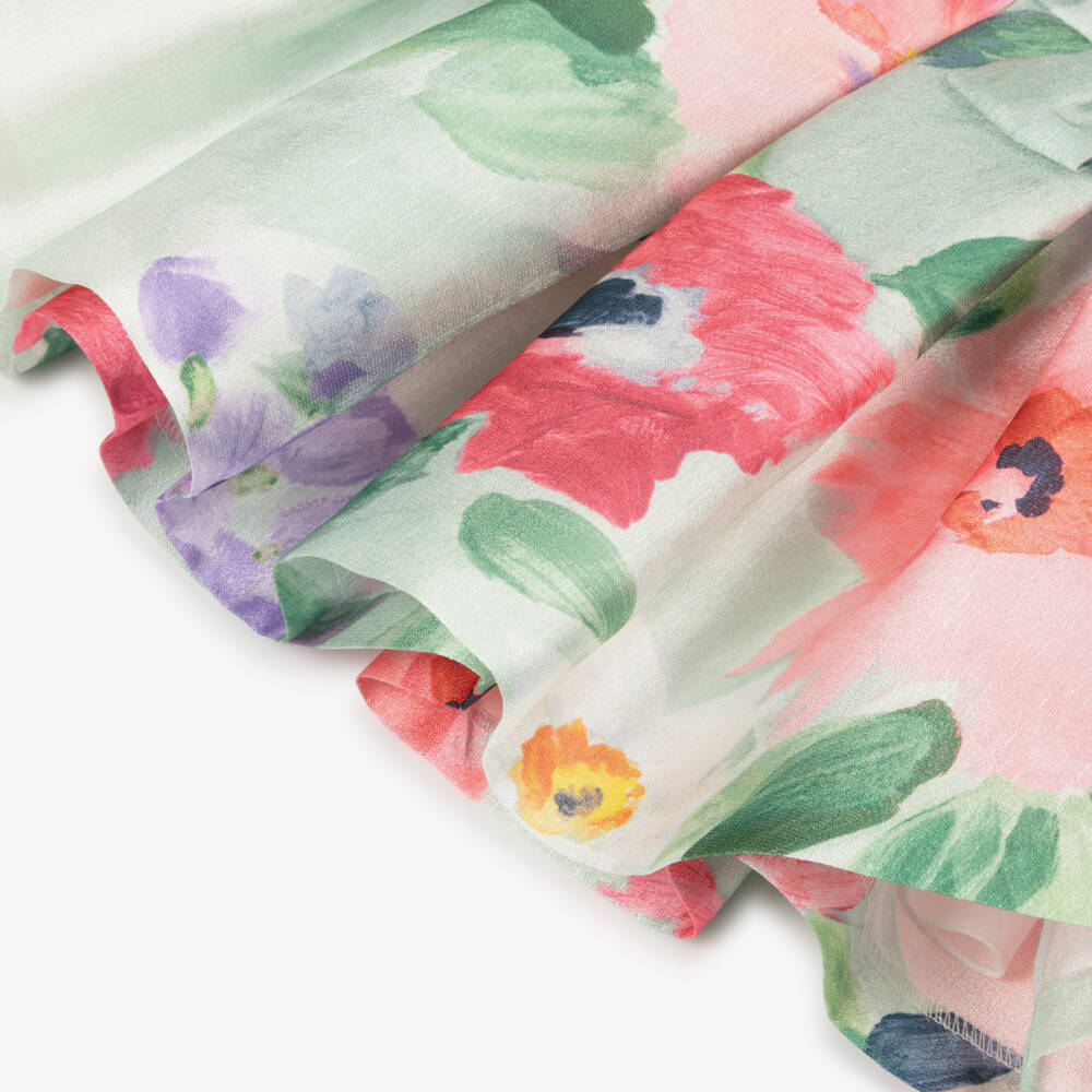 Abel & Lula-Green & Pink Floral Print Satin Bow Dress | Childrensalon Outlet