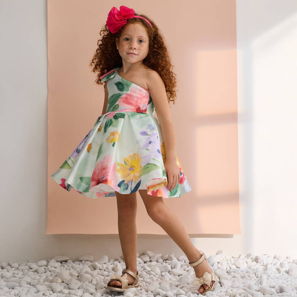 Abel & Lula-Ivory Floral One Shoulder Dress | Childrensalon Outlet