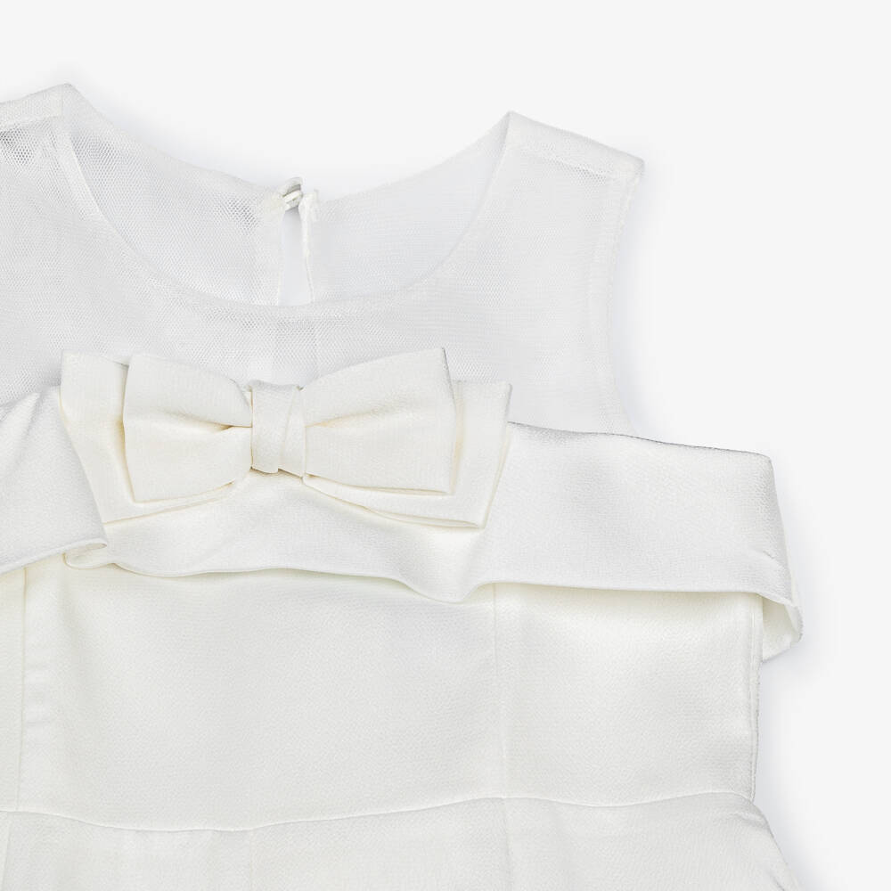 Abel & Lula-Ivory Satin Bow Jumpsuit for Girls | Childrensalon Outlet