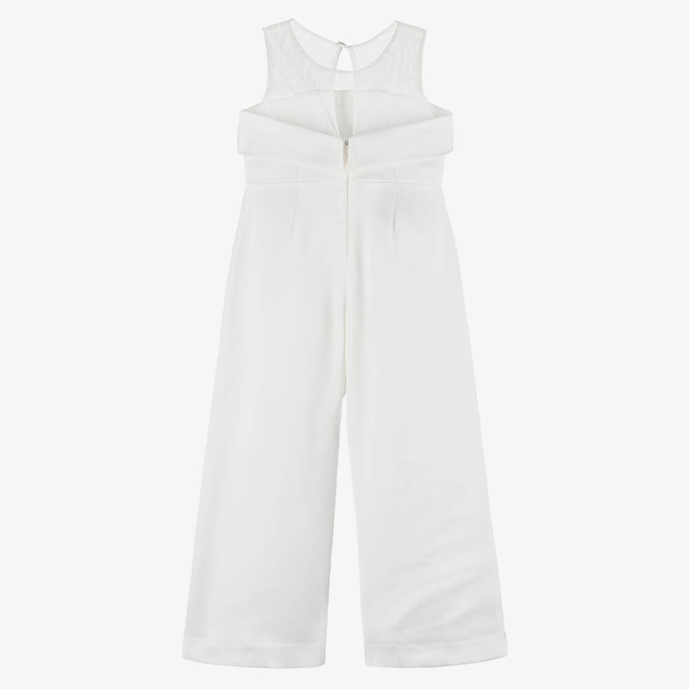 Abel & Lula-Ivory Satin Bow Jumpsuit for Girls | Childrensalon Outlet