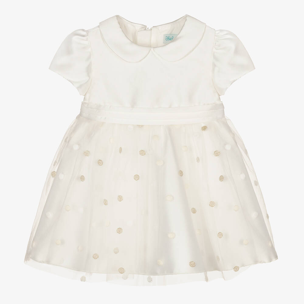 Abel & Lula - Ivory Satin & Tulle Spot Dress | Childrensalon