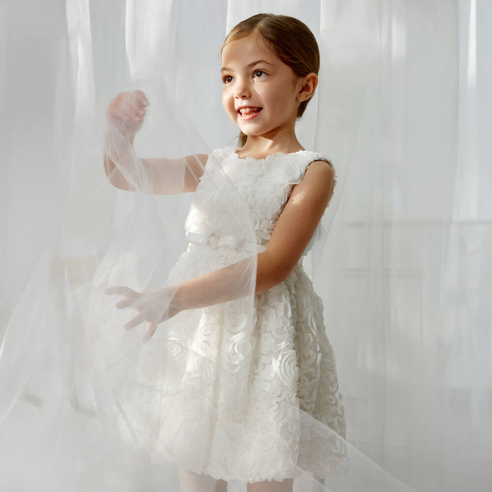 Abel & Lula-Ivory Tulle Floral Dress | Childrensalon Outlet