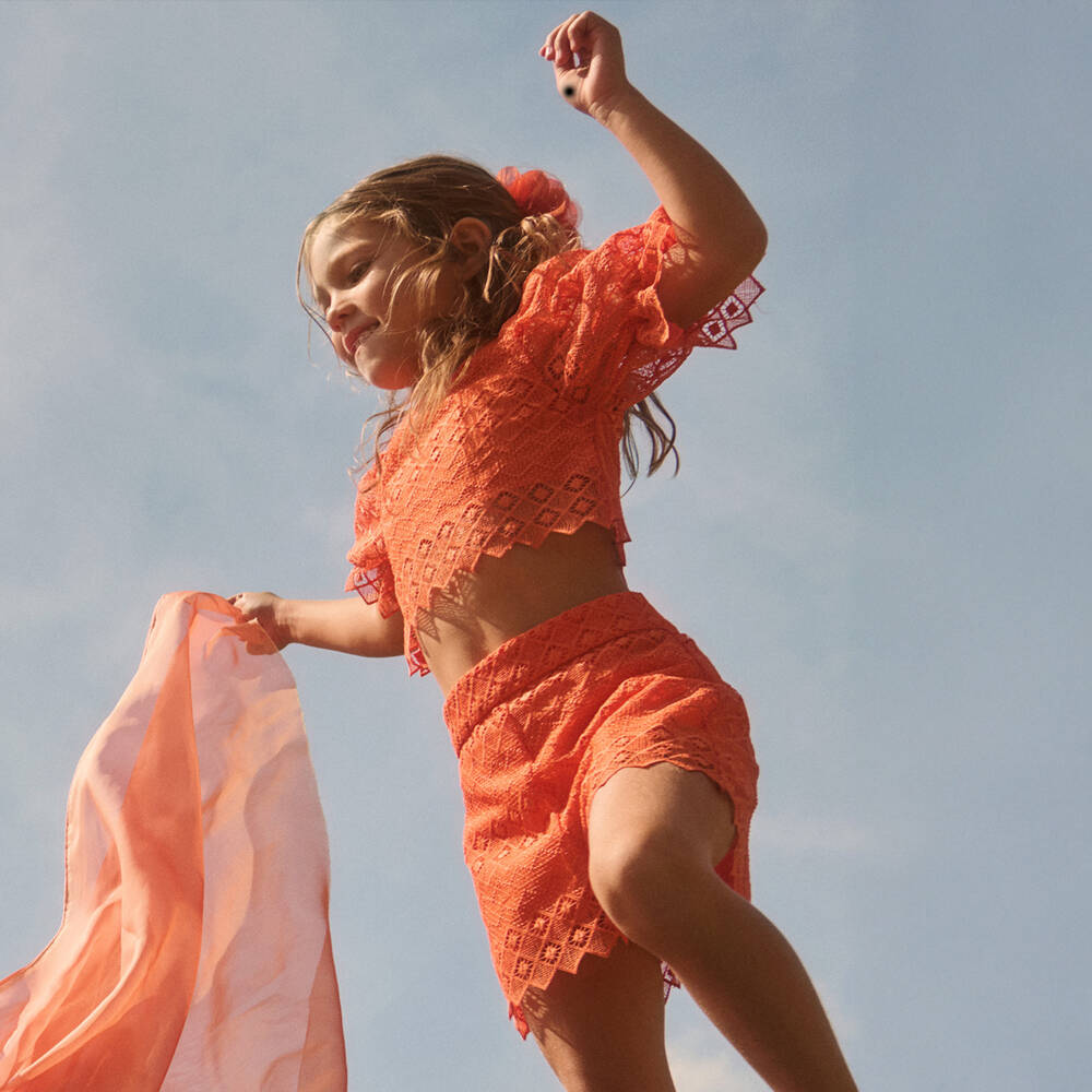 Abel & Lula-Orange Lace Shorts Set | Childrensalon Outlet